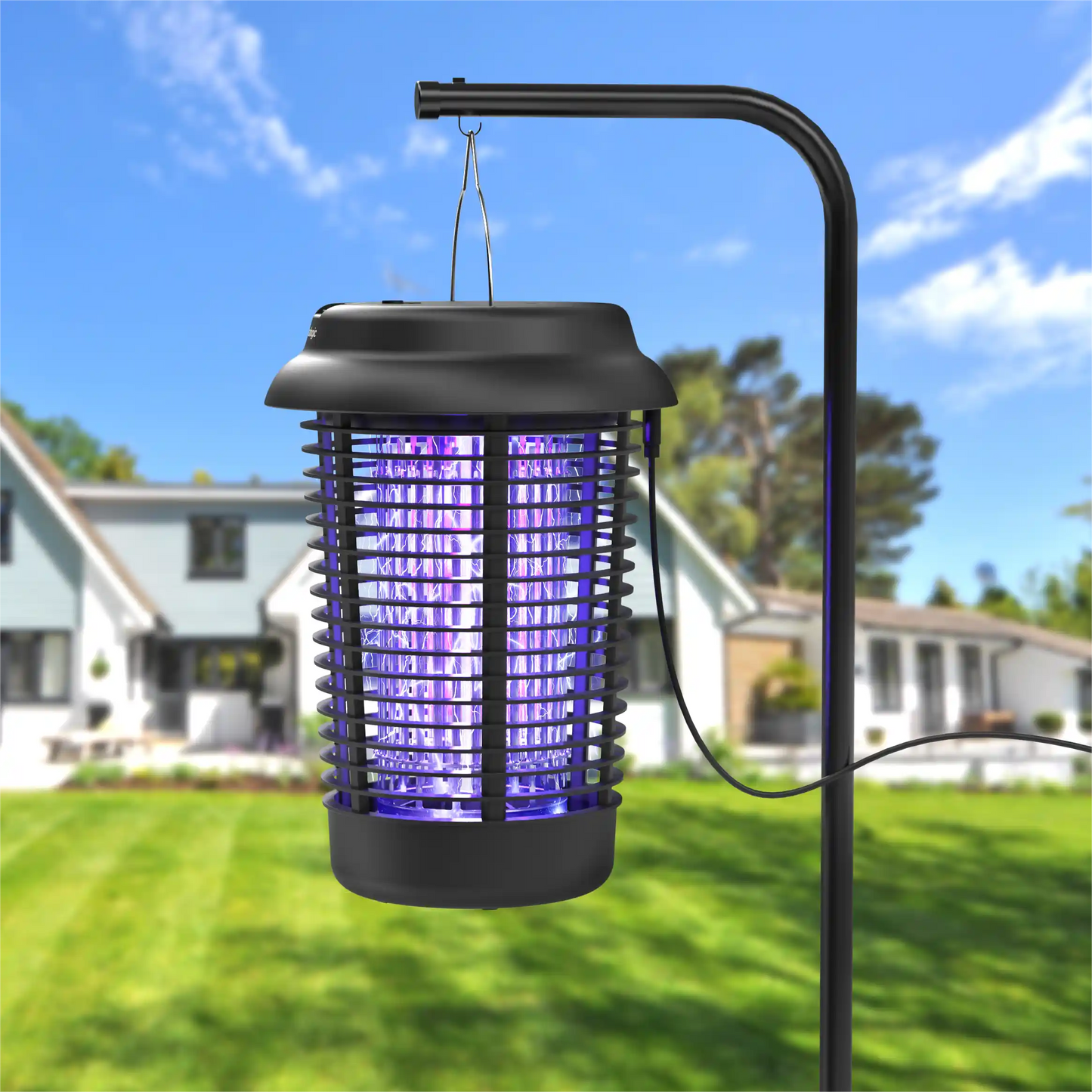 Outdoor Bug Zapper UV Light - Electric Insect Killer Pest control Devices mosalogic An_outdoor_electric_shock_ultraviolet_mosquito_killer_is_hung_on_a_pole.