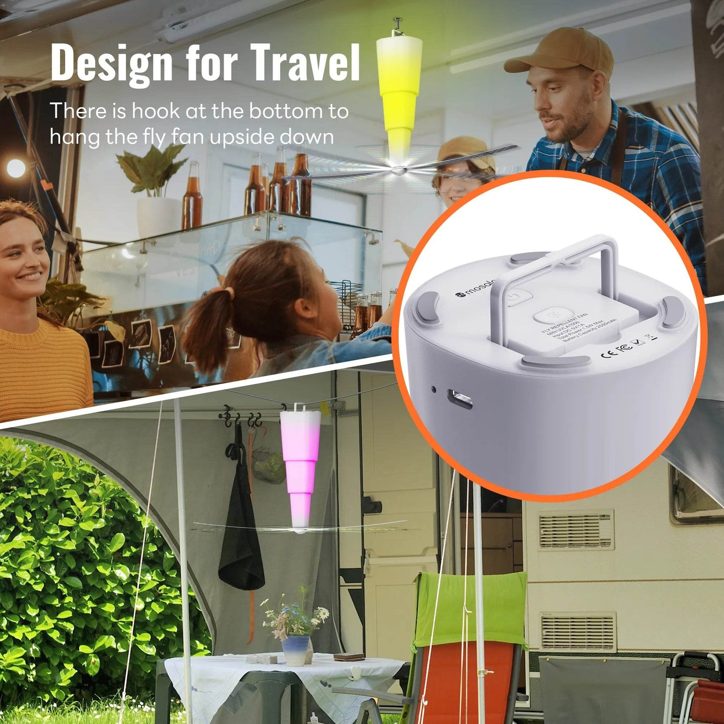 Mosalogic Fly Repellent Fan Pest Control mosalogic Fly_Repellent_Fan_have_a_hook_to_hang_the_fly_fan_upside_down