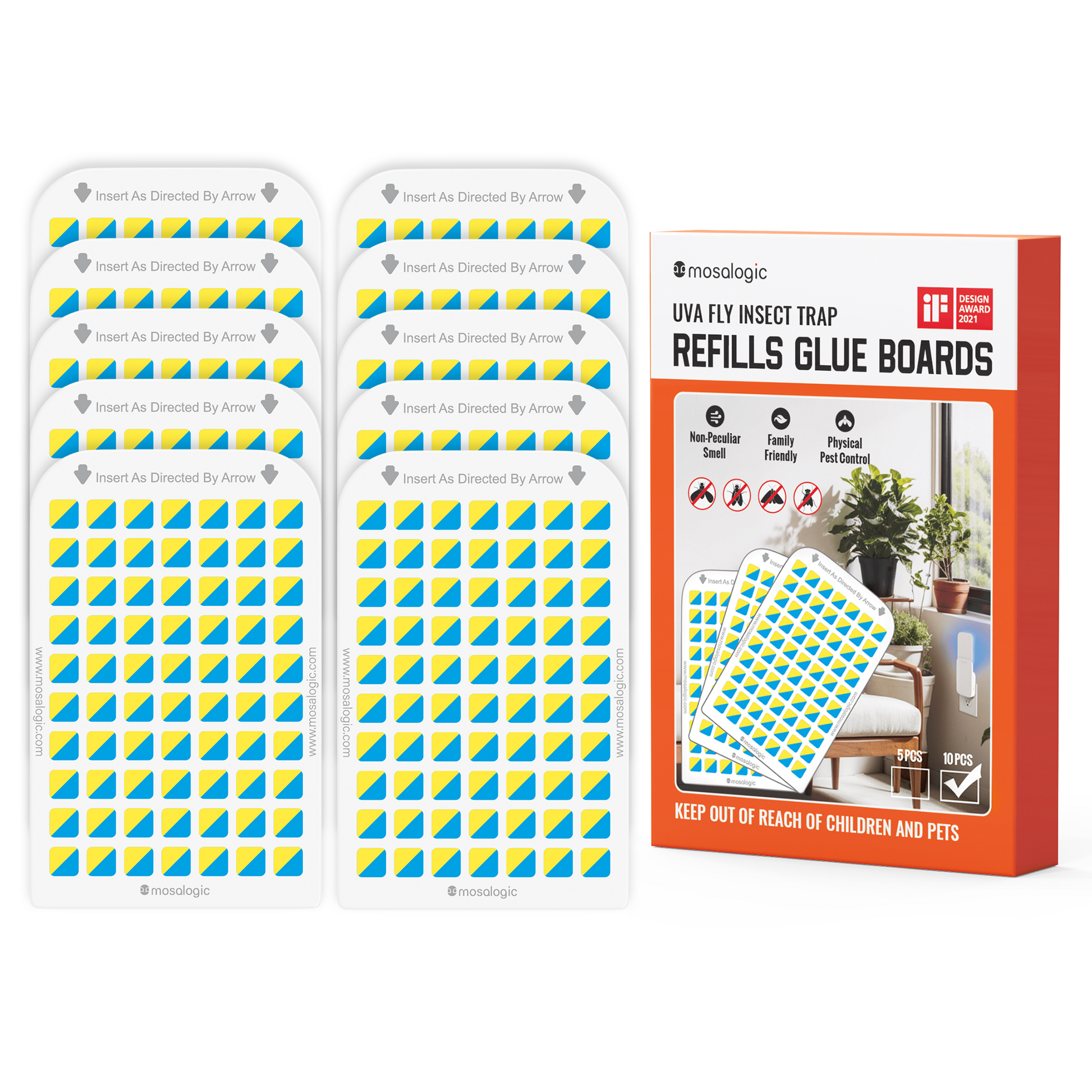 Mosalogic Sticky Card Plug Refill Replacement Glue Cards-10pack Fly Trap Refills & Sticky Cards mosalogic Mosalogic_sticky_card_refills_10_pack_for_fly_trap_replacement