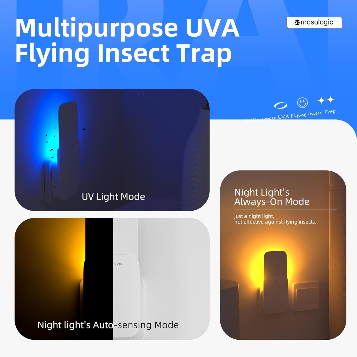 Mosalogic Fruit Fly Traps for House Use Gnat Trap Flying Insect Trapper Pest Control mosalogic Multipurpose_UVA_Flying_Insect_Trap