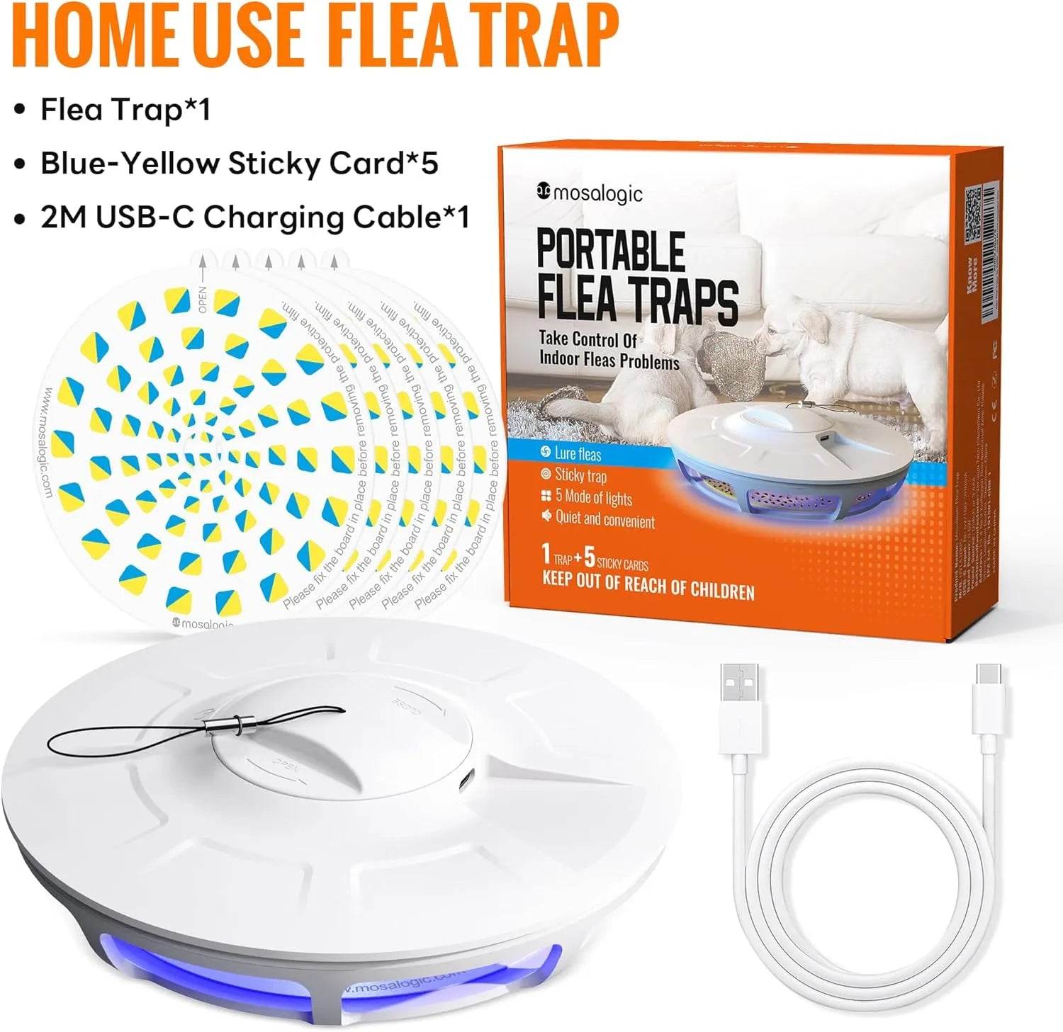 Mosalogic Flea Trap - 5 Modes UV LED Indoor Pest Control - mosalogic