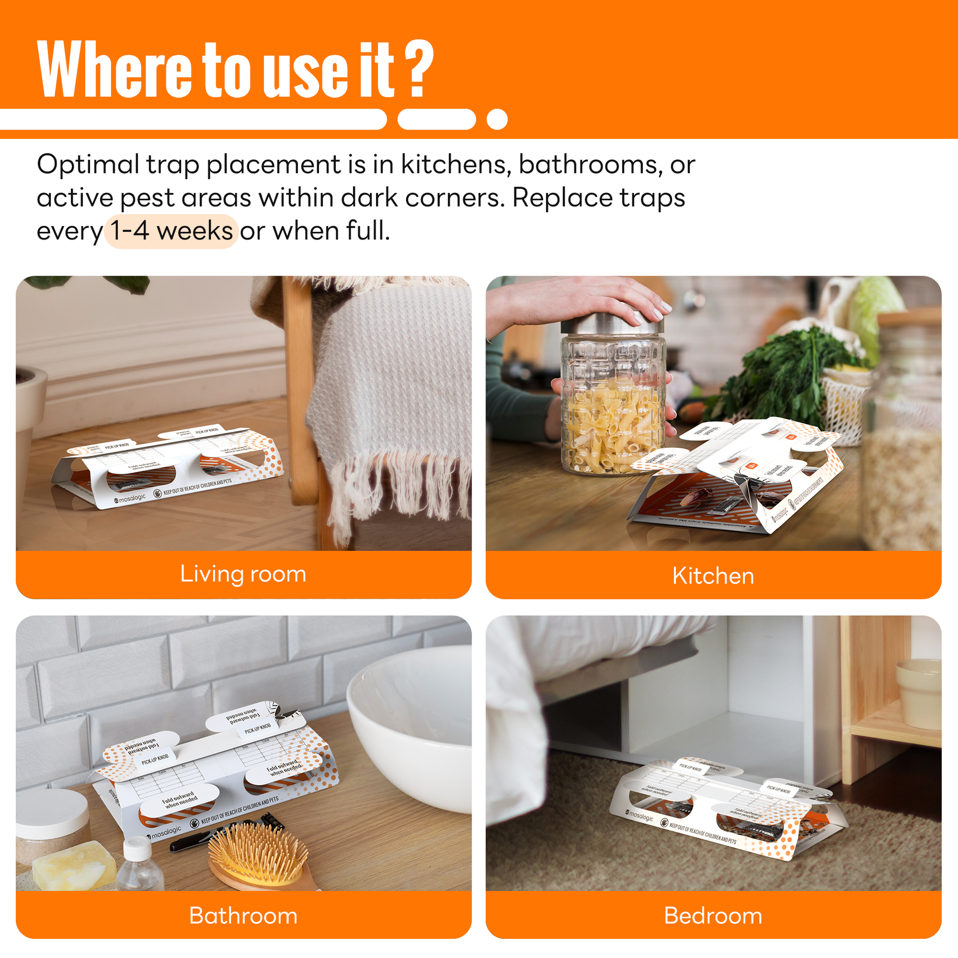 Mosalogic Roach Traps Indoor (12 Pack) Pest Control Devices mosalogic Pet-safe_roach_traps_for_family-friendly_pest_control