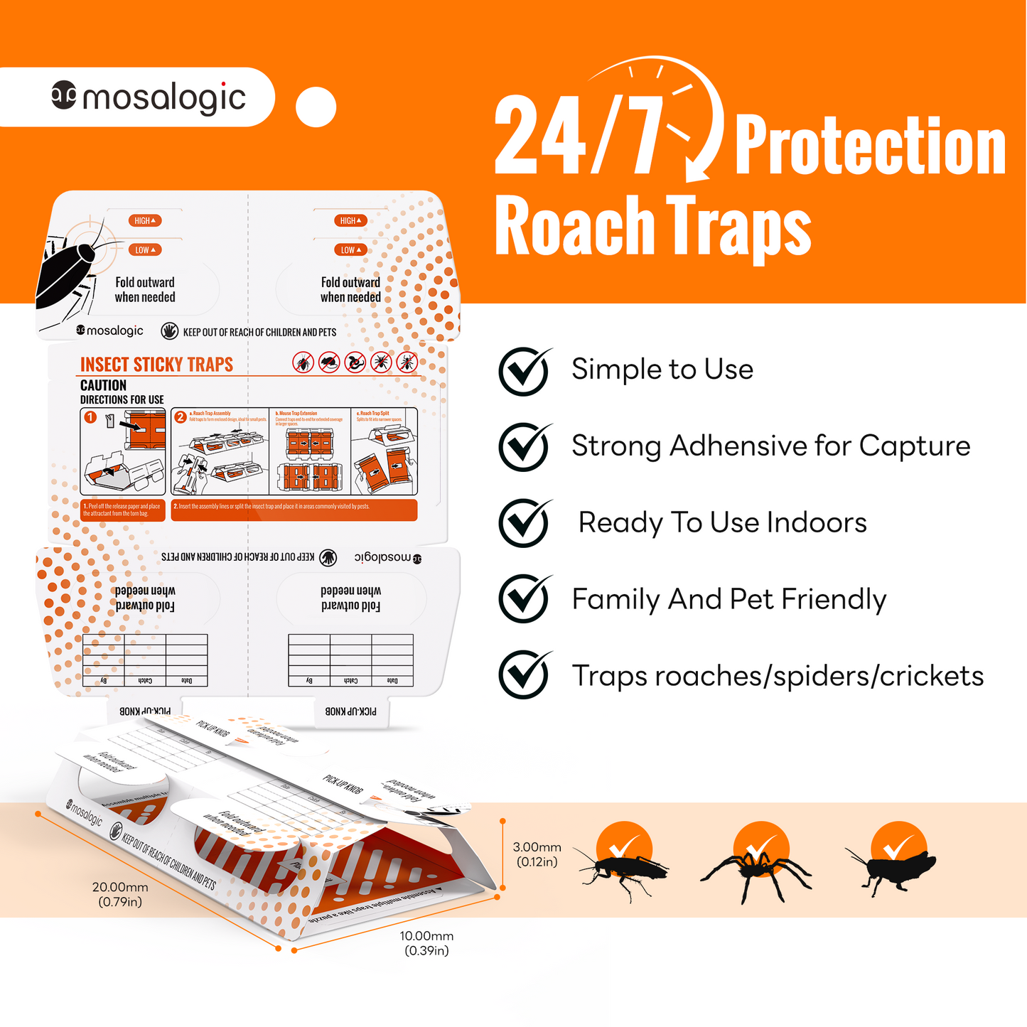 Mosalogic Roach Traps Indoor (12 Pack) Pest Control Devices mosalogic Roach_trap_adhesive_design_for_maximum_cockroach_capture