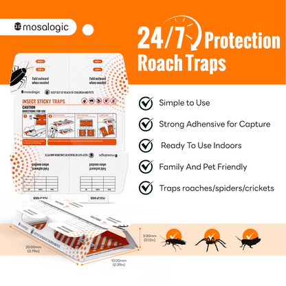 Mosalogic Roach Traps Indoor (12 Pack) Pest Control Devices mosalogic Roach_trap_adhesive_design_for_maximum_cockroach_capture