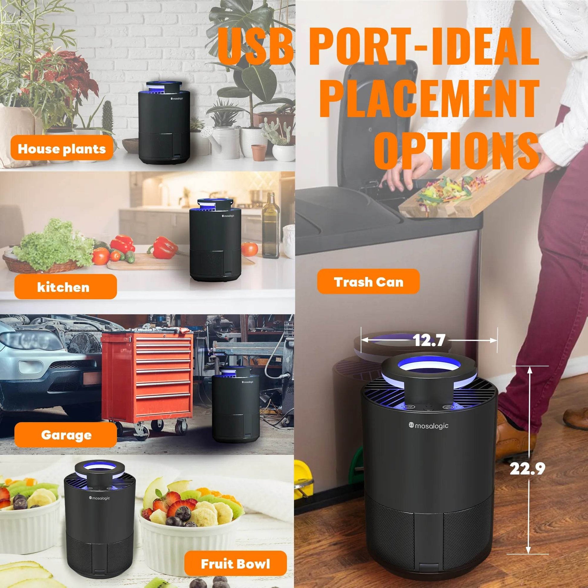 Mosalogic Insect Trap with Suction Pest Control mosalogic USB_PORT-IDEAL_PLACEMENT_OPTIONS
